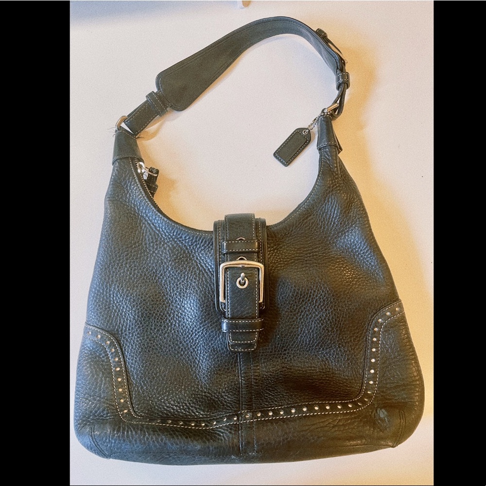 Vintage Coach Black Leather Shoulder Bag 5054